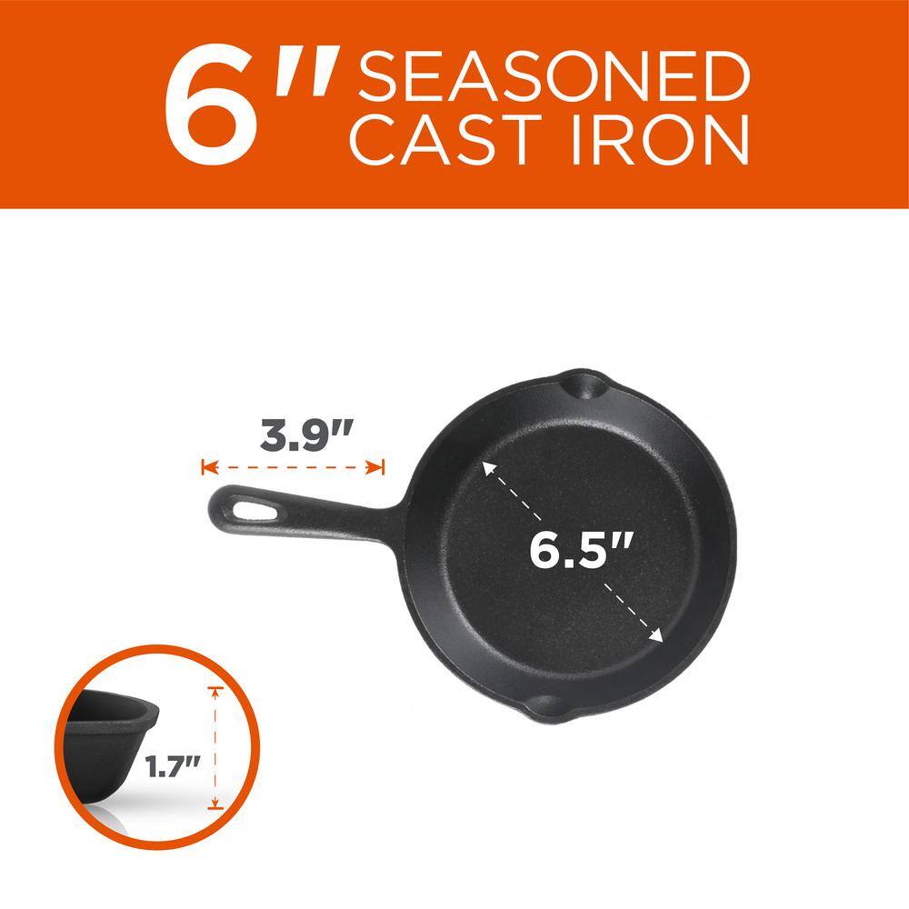 Pre-Seasoned Black Cast Iron 3-Piece Skillet Set
