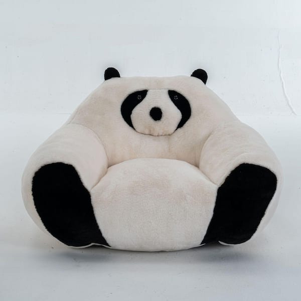 White Faux Fur Panda-Shaped Bean Bag Chair for Bedroom, Living room, and Playroom