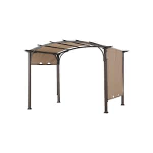 9.5 ft. x 11.5 ft. Outdoor Steel Arched Pergola with Adjustable Canopy and Natural Woodgrain Metal Posts for Patio, Tan