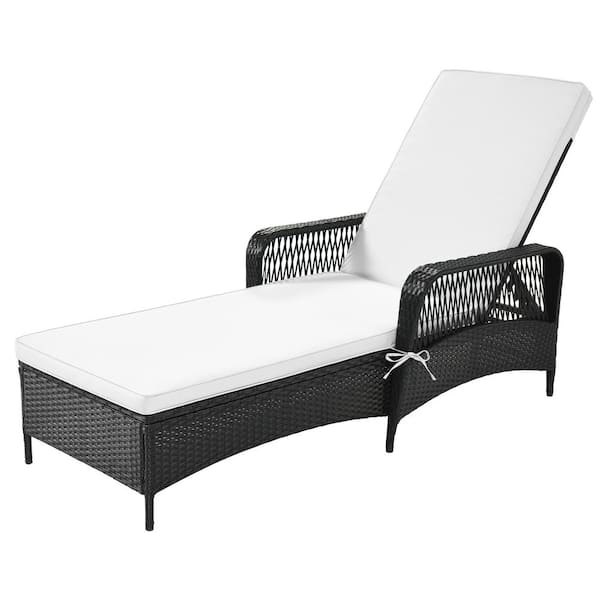 SUGIFT Black Adjustable Height Wicker Outdoor Patio Chaise Lounge with