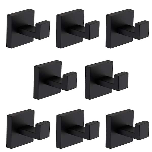Flynama 8-Piece 2.19 in. Wall-Mounted Stainless Steel Bathroom Towel Hooks/Coat Hooks in Matte Black