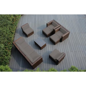 Mixed Brown 10-Piece Wicker Patio Seating Set with Sunbrella Taupe Cushions