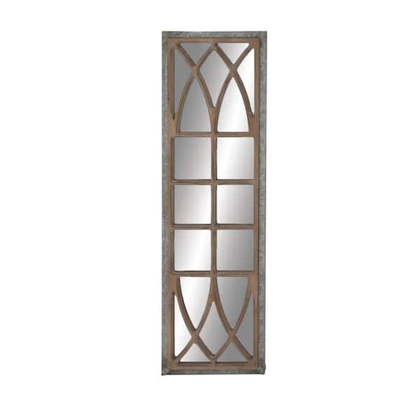 52 in. x 15 in. Window Pane Inspired Rectangle Framed Brown Wall Mirror