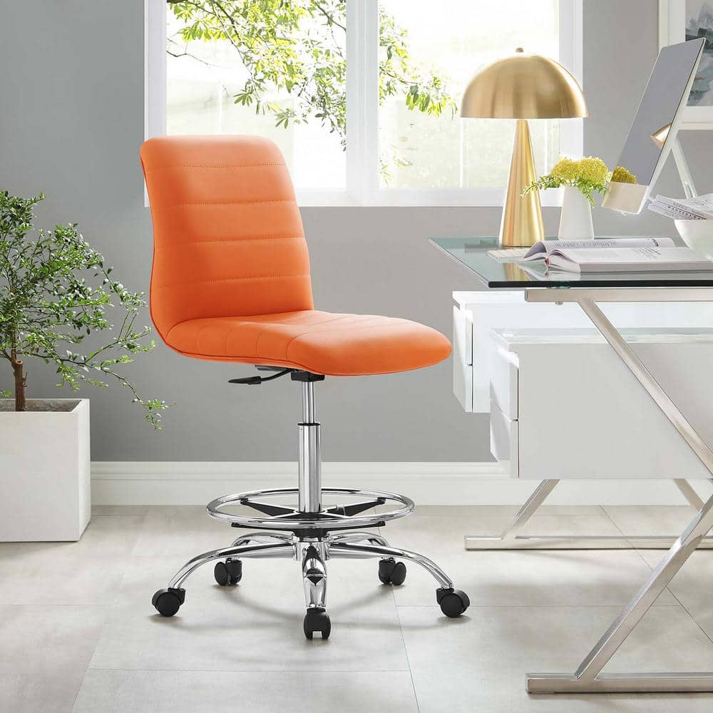 Silver and Orange Vegan Leather Armless Swivel Drafting Chair