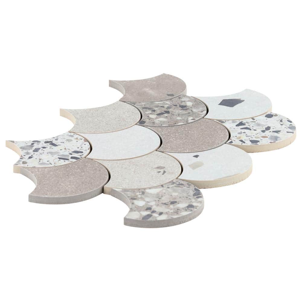Warm Beige Fish Scale Terrazzo Porcelain Mosaic Tile
