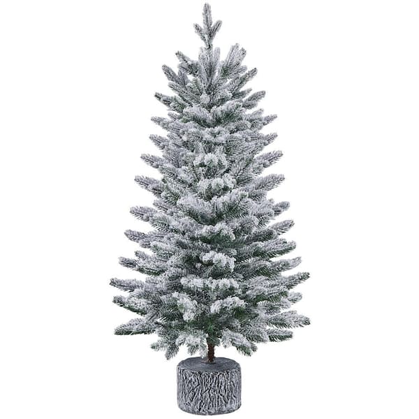 Pre-lit Mini Flocked Artificial Christmas Tree with Warm White LED Lights and Stand