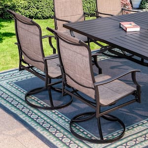 Black 9-Piece Metal Outdoor Patio Dining Set with Slat Square Table and Padded Textilene Swivel Chairs