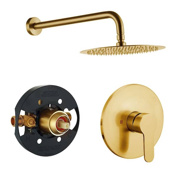 Dimakai 1-Spray Patterns with 1.8 GPM 10 in. Wall Mount Round Rain Fixed Shower Head in Brushed Gold