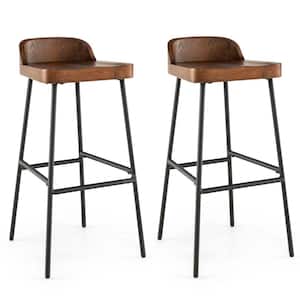 Set of 2 Industrial 29 in. Rustic Brown Low Back Metal Bar Stool Bar Height Saddle Seat Kitchen Stool