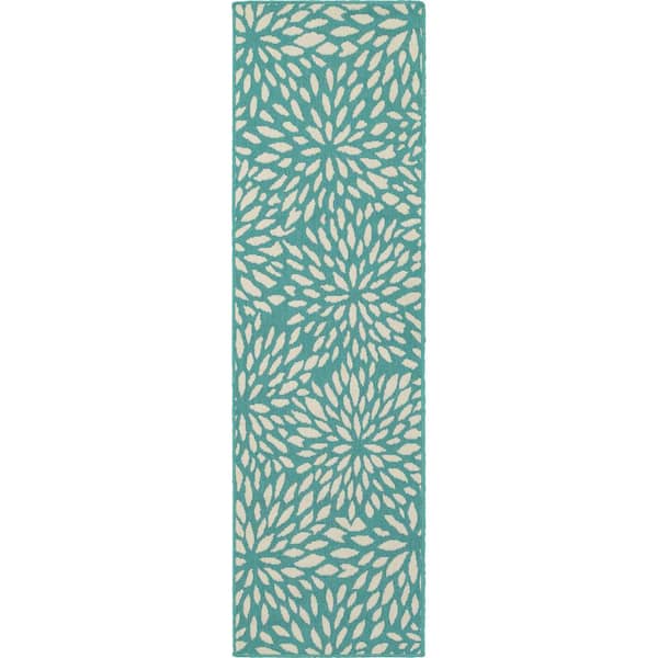 Home Decorators Collection Maldives Aqua 2 ft. x 8 ft. Indoor/Outdoor Patio Runner Rug