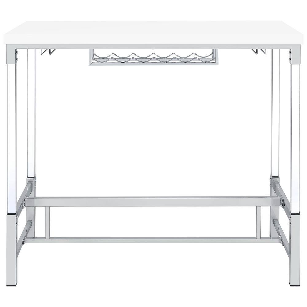 White High Gloss Bar Height Table with Acrylic Legs and Wine Storage
