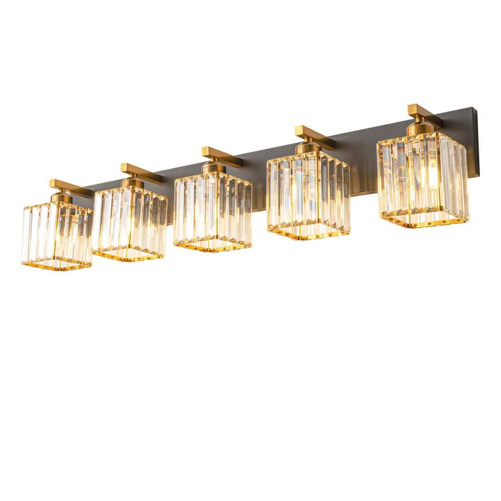"HomeLighting Fixture Width 36.22"" In. "" 5-Light BlackGold Modern Crystal Vanity Lights Wall Sconces For Bathroom（JW-002)" price history on PriceWatchPro