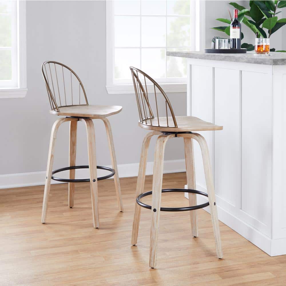 Riley 30" White Washed Wood and Copper Swivel Barstools