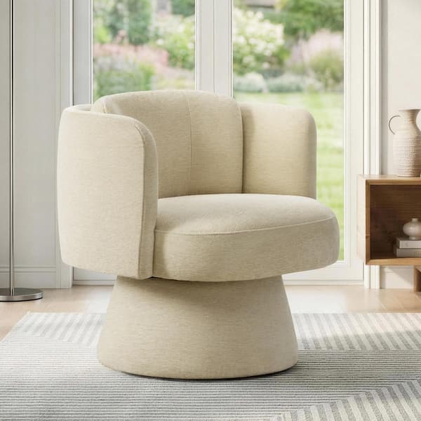 Trent Sand Fabric 360° Swivel Mid Century Accent Chair Upholstered Arm Chair with Ergonomic Design