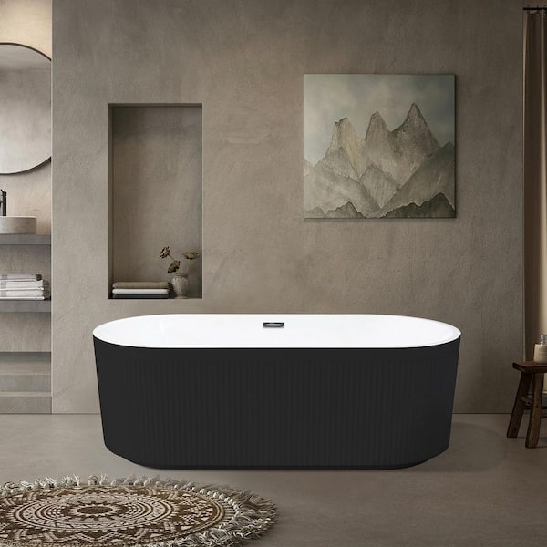 67 in. x 31 in. Acrylic Freestanding Soaking Bathtub in Glossy Black with Chrome Center Drain