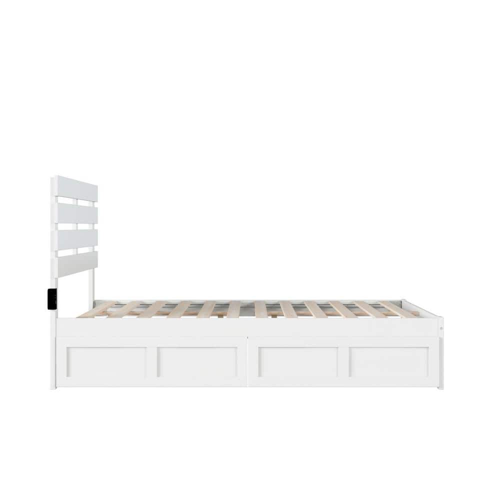 White Full Captain's Bed with Storage Drawers and USB Charger
