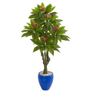 Indoor/Outdoor 5-Ft. Plumeria Artificial Tree in Decorative Blue Planter