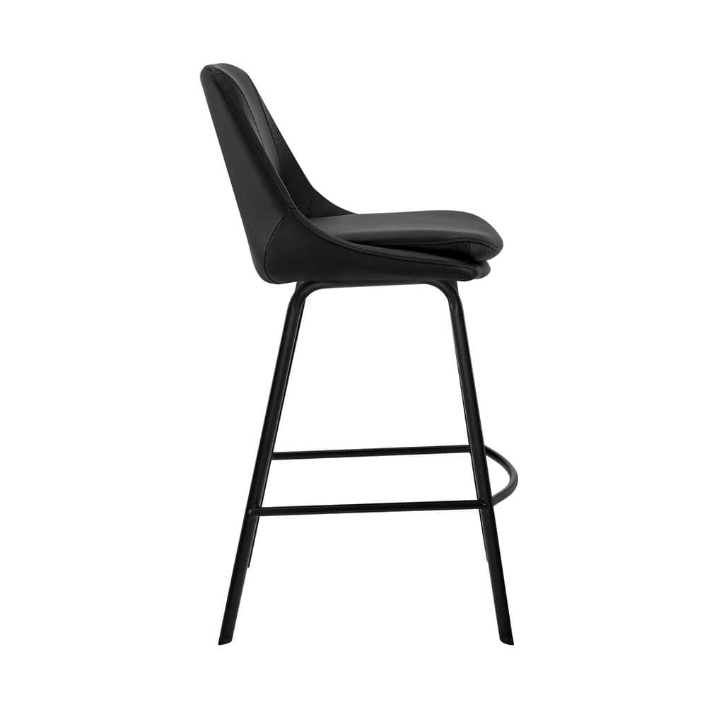 Contemporary 41'' Black Leather & Metal Swivel Bar Stool