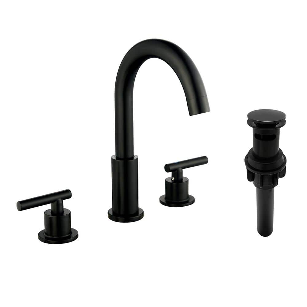 8 in. Widespread Double Handle Bathroom Faucet with Drain in Matte Black -  WELLFOR, 1402B