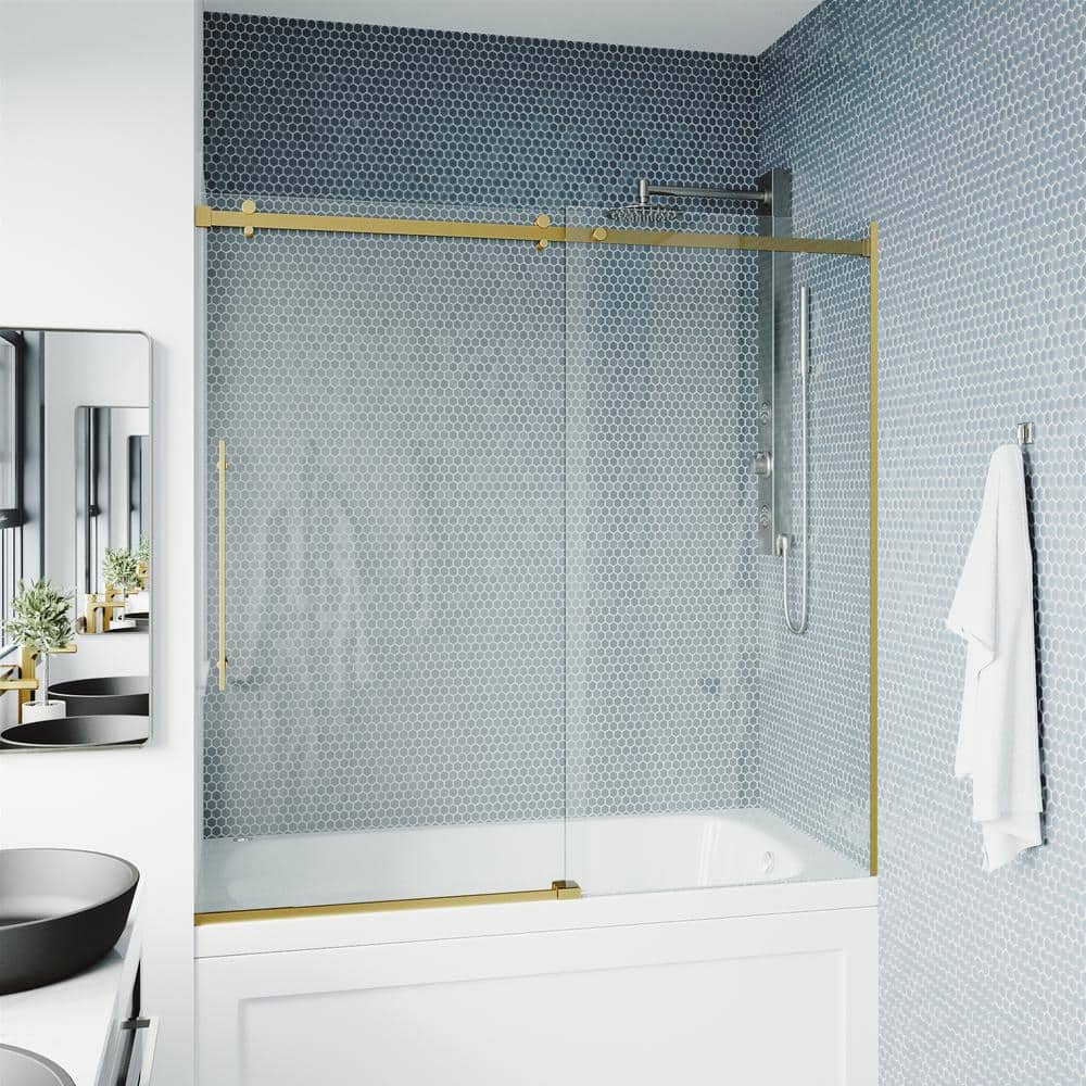 Luca 60" Matte Brushed Gold Frameless Sliding Tub Door
