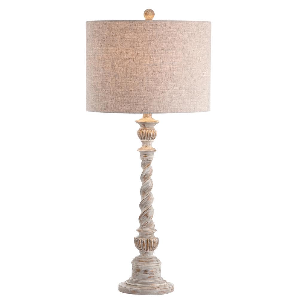 Regent 33" White Wash Rustic Resin Table Lamp with Linen Shade