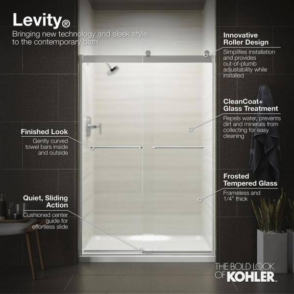 KOHLER Levity 44-48 in.W x 74 in. H Semi-Frameless Sliding Shower Door in Anodized Dark Bronze with Towel Bar KOHLER Levity 44-48 in.W x 74 in. H Semi-Frameless Sliding Shower Door in Anodized Dark Bronze with Towel Bar