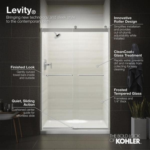 Levity Matte Nickel 74" Semi-Frameless Sliding Shower Door with Frosted Glass