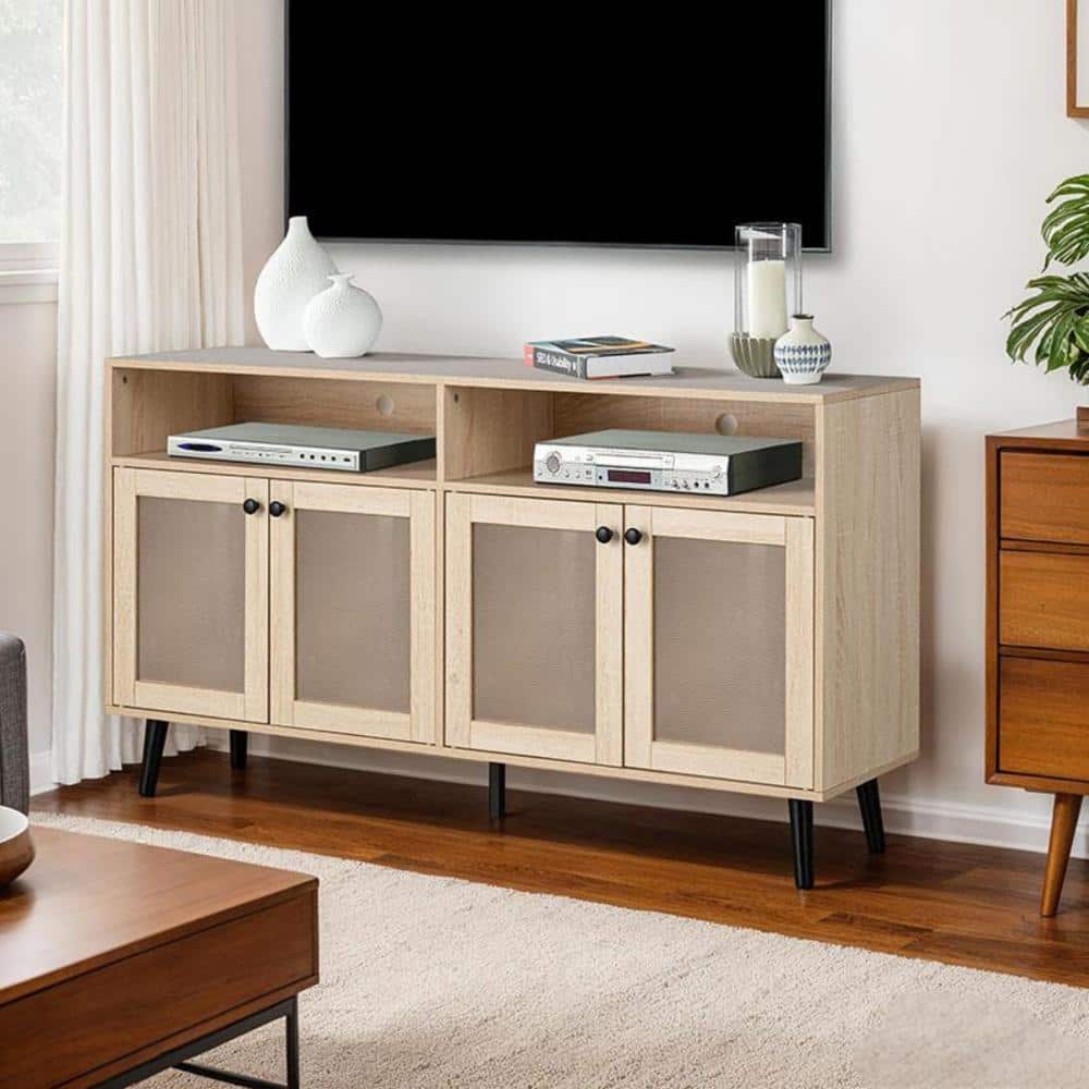 LUCKY ONE 56 Inch TV Stand with Open Shelves and Cable Mgmt