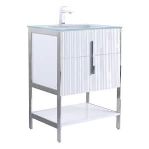 24 in. W x 18 in. D x 33.5 in. H Bath Vanity in White with White Glass Single Hole Top Sink with Chrome Hardware