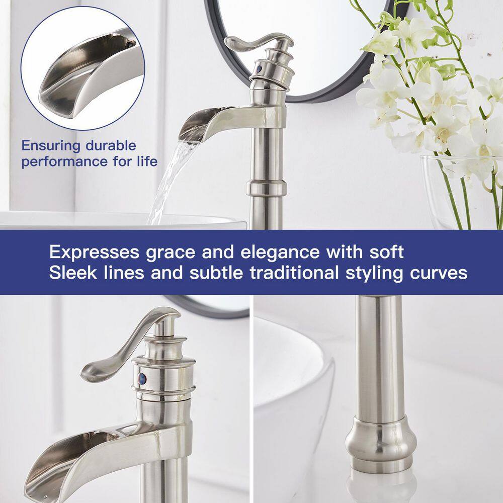 Brushed Nickel Waterfall Spout Single Handle Vessel Faucet