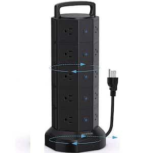 6.5 ft. Heavy-Duty Extension Cord, Surge Protector Power Strip Tower with 20 AC Outlets, 6 USB Ports - Black
