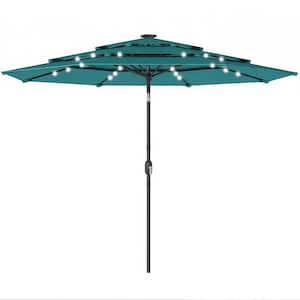 9.7 ft Outdoor Patio Umbrella in Teal with Solar LED Lights, 3-Tier Outdoor Table Umbrella with Tilt, Crank