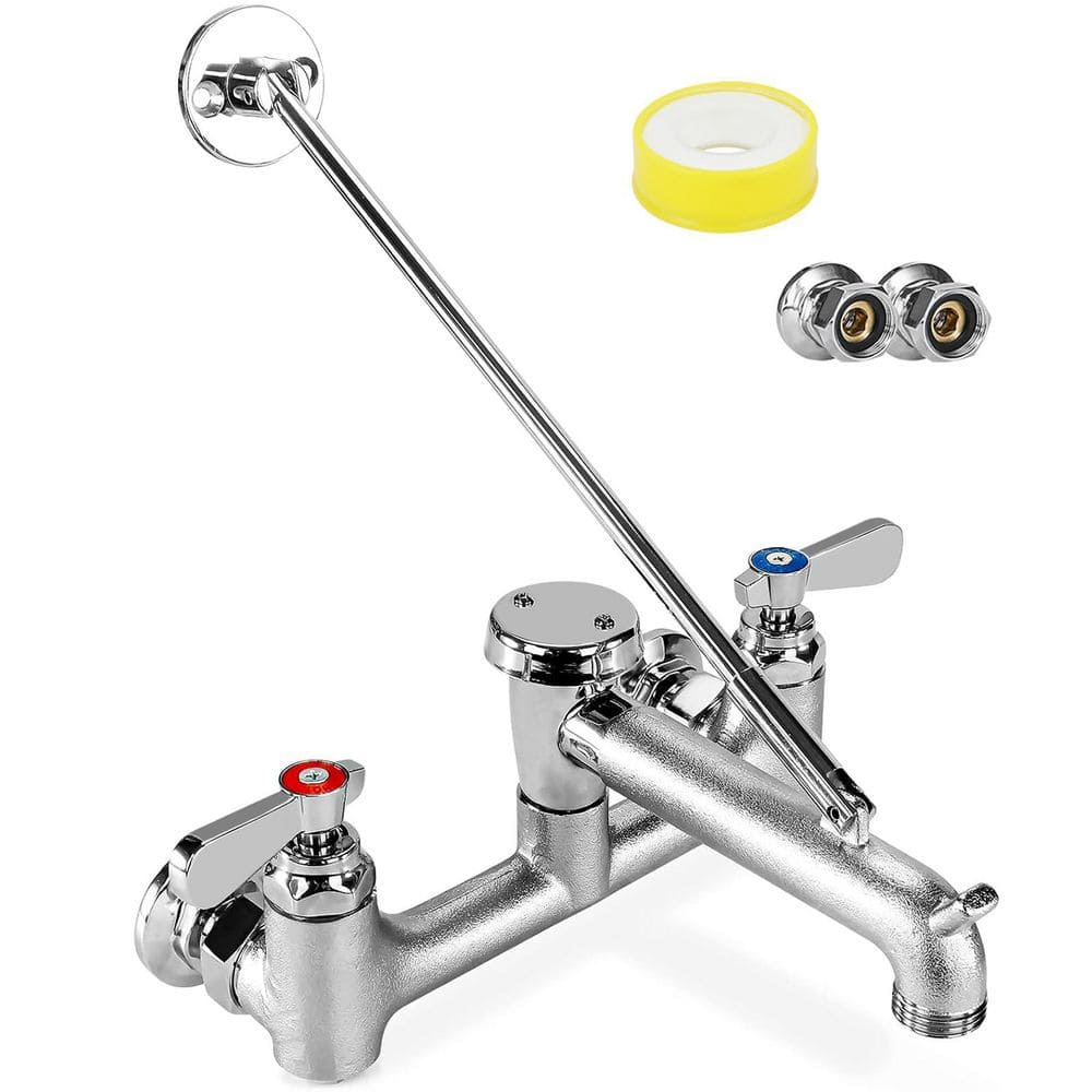 Commercial Mop Sink Faucet Wall Mount 8 Inch Adjustable Center Chrome-Plated 3/4 Hose Thread Pail 12.3 in. D x 5.6 in H price history on PriceWatchPro