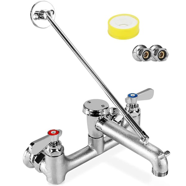 Commercial Mop Sink Faucet Wall Mount 8 Inch Adjustable Center Chrome-Plated 3/4 Hose Thread Pail 12.3 in. D x 5.6 in H