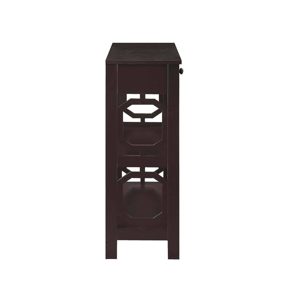 Omega 39.5 in. Espresso Rectangle Wood Top 1 Drawer Console Table with Shelves