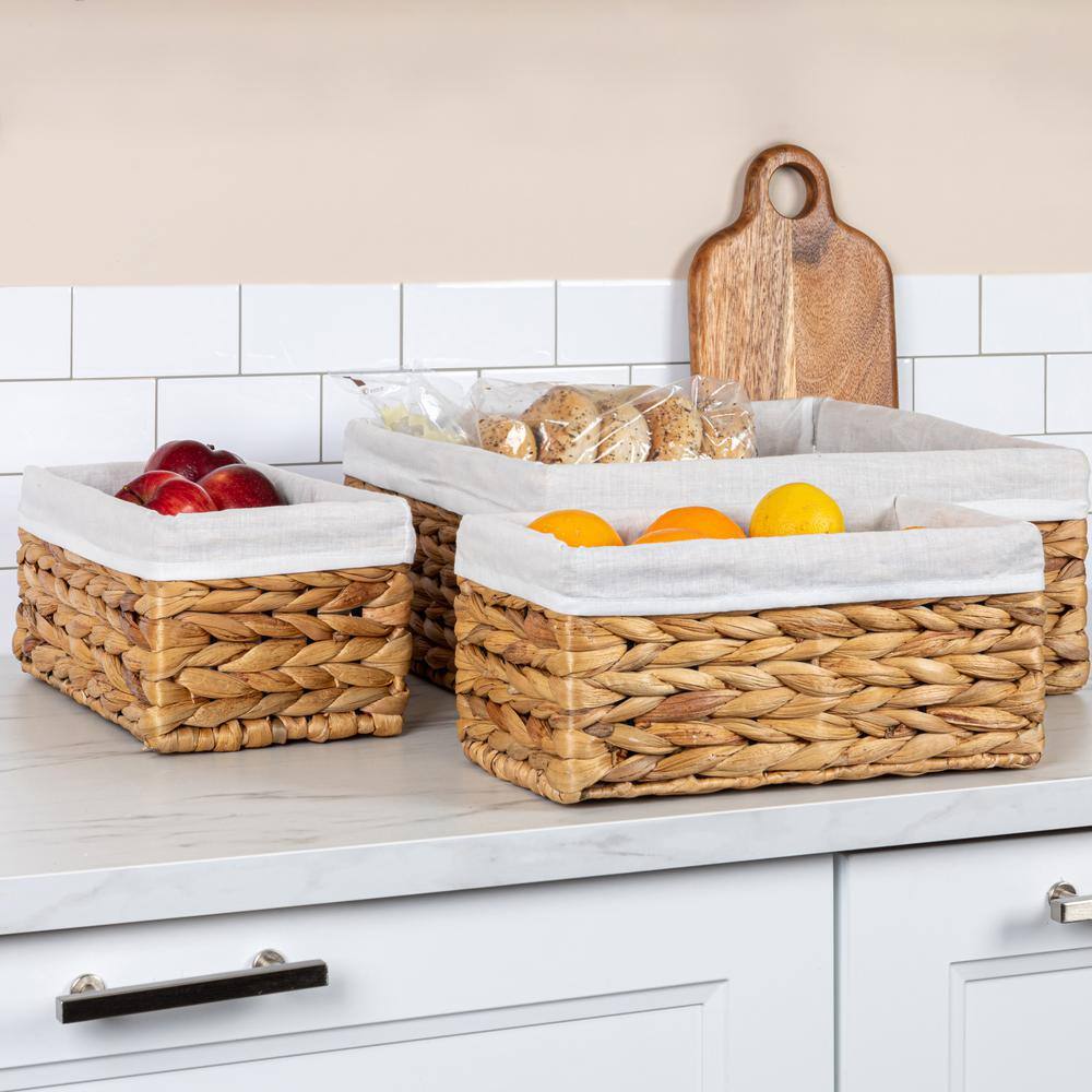 Natural Seagrass Rectangular Storage Basket Set with Liners