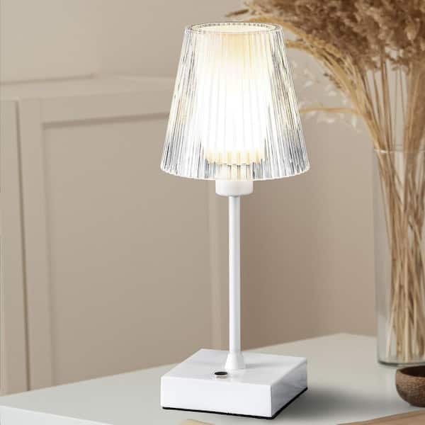 Jonathan Y Madelyn 11.5 in. Clear/Chrome Bohemian Classic Acrylic Rechargeable Integrated LED Table Lamp