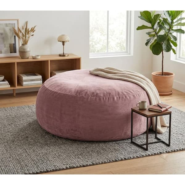 5 ft. Pink Flannel Bean Bag Chair with Memory Foam Filling and Removable Cover