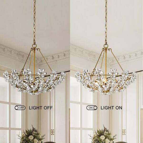 Jojospring Teresa Glam 20 in. 3-Light Brushed Brass Daisy Crystal