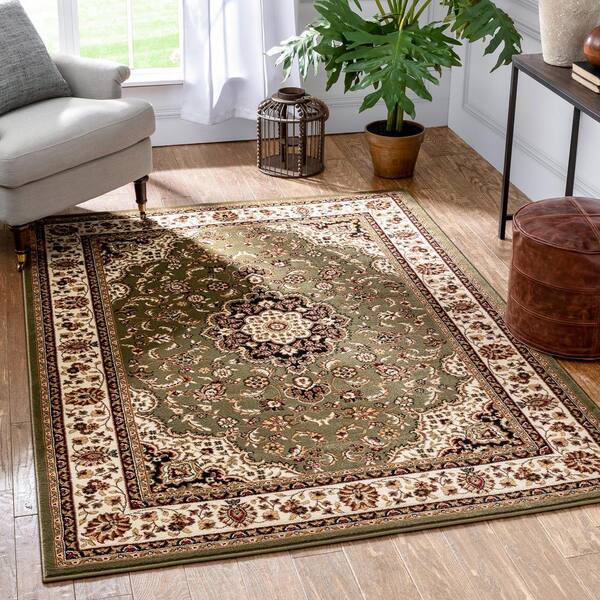 Woven Barclay Medallion Kashan Green, Traditional Area Rugs Sage Green