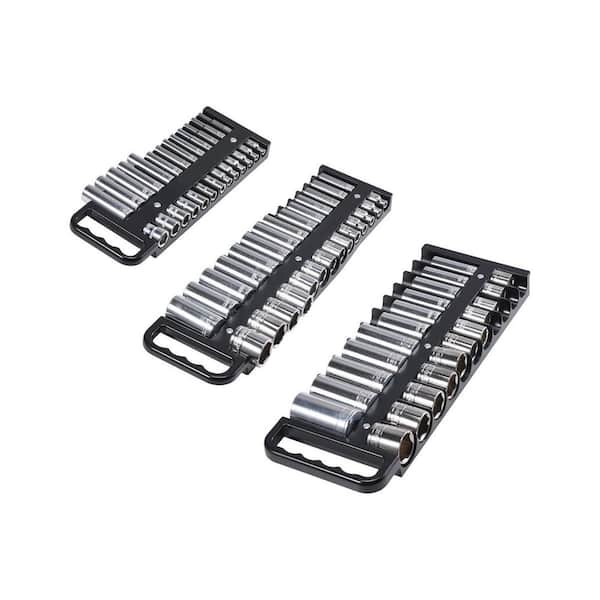 Portable Socket Organizer Tray, 2025 upgrade, 3 Pcs Metric SAE Socket Organizer Set, 1/4in., 3/8in. and 1/2in.