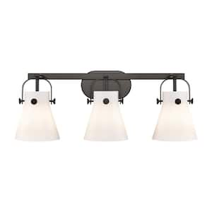 Pilaster II Cone 26.5 in. 3-Light Matte Black Vanity Light with Glass Shade