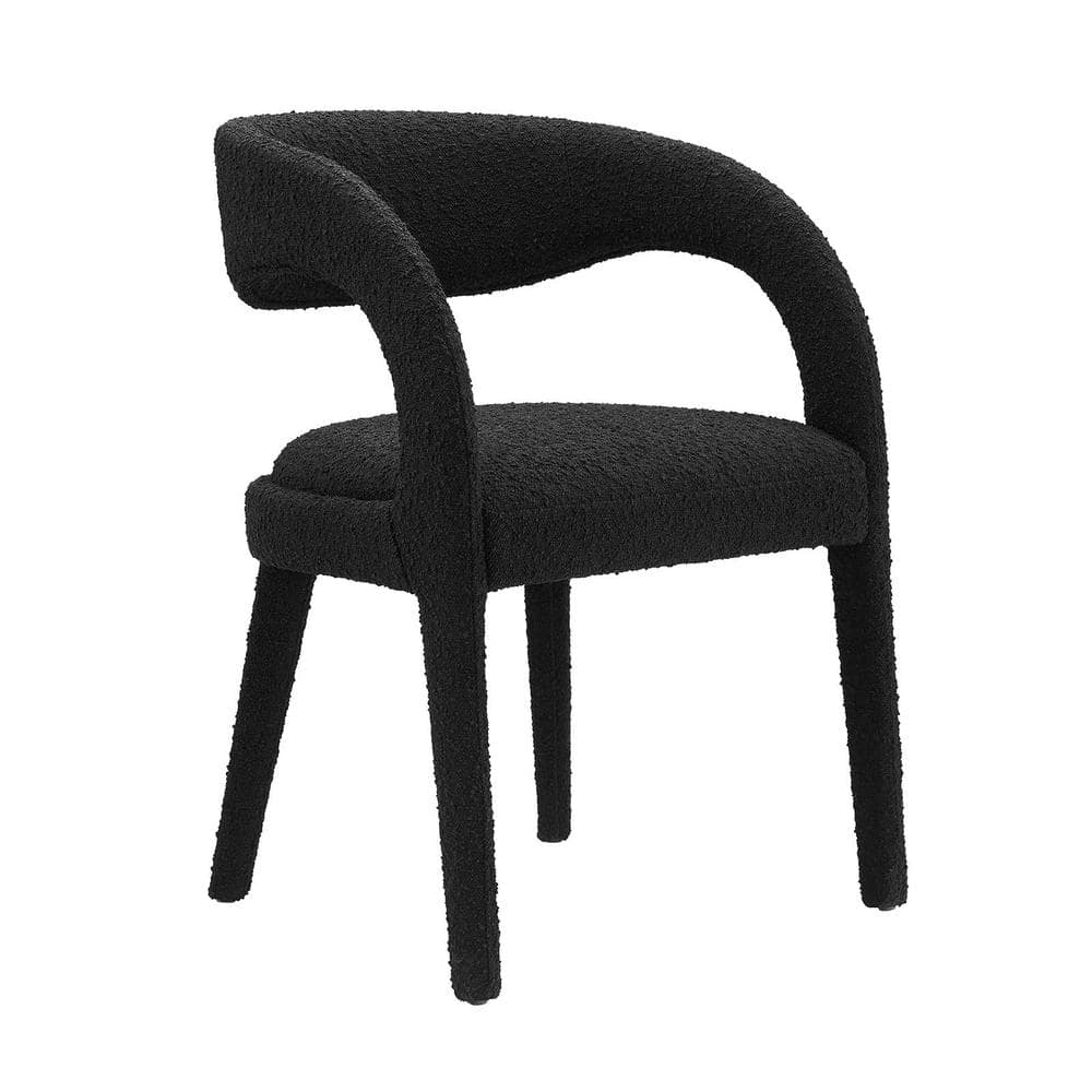 Black Boucle Upholstered Dining Chair Set with Curved Backrest