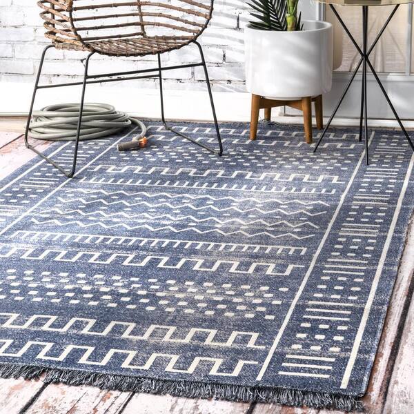 Cora Tribal Tassel Blue 5 ft. x 8 ft. Indoor/Outdoor Patio Area Rug