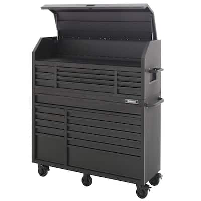 Husky 56 in. W x 22 in. D Heavy Duty 23-Drawer Combination Rolling Tool Chest and Top Tool Cabinet Set in Matte Black 56 in. W x 22 in. D Heavy Duty 23-Drawer Combination Rolling Tool Chest and Top Tool Cabinet Set in Matte Black