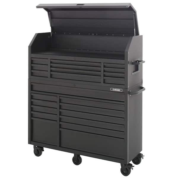 56 in. W x 22 in. D Heavy Duty 23-Drawer Combination Rolling Tool Chest and Top Tool Cabinet Set in Matte Black