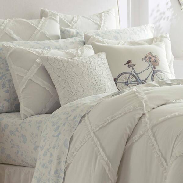 Laura Ashley Adelina 2 Piece White Solid Cotton Twin Comforter Set Ushsa51036865 The Home Depot