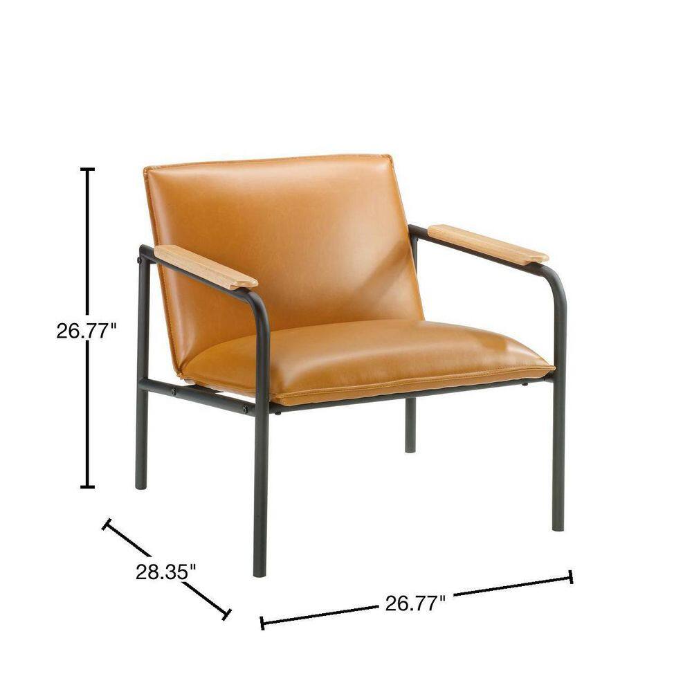 Boulevard Camel Faux Leather Lounge Chair with Metal Frame