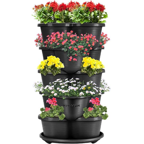 ITOPFOX Modern 12.5 in. L x 12.5 in. W x 24 in. H Indoor Black Plastic Vertical Planter 5-Tier (1-Pack)