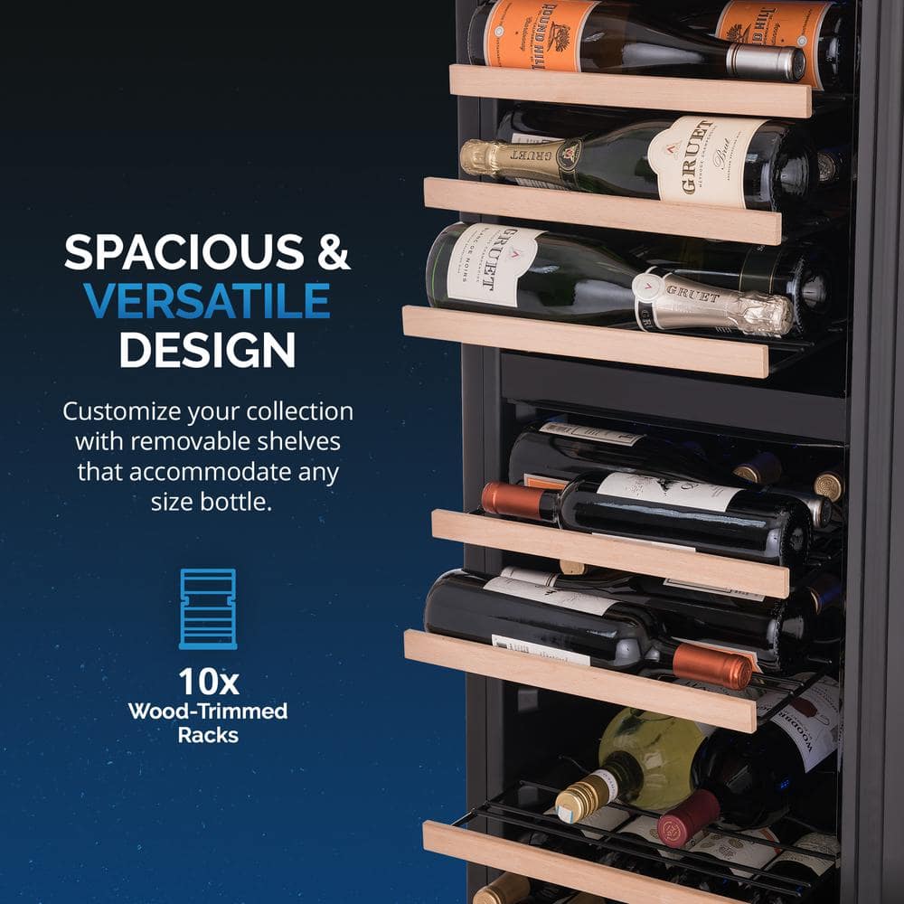 Freestanding Black Mirrored Glass Wine Cooler with Interior Lighting